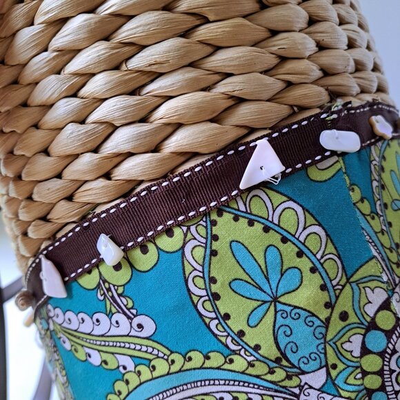 VERA BRADLEY Peacock Straw Tote Beach Pool Turquoise Green Seashells 2 Handles - Picture 14 of 15